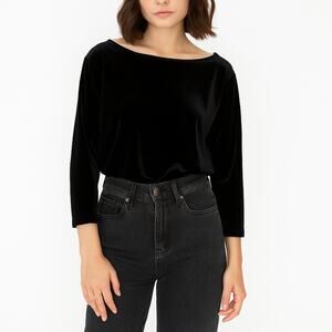 1990s Vintage Talbots Long Sleeve Black Velvet Shirt Size Medium